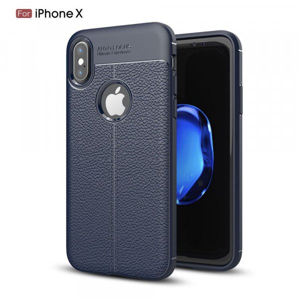 Wholesale iPhone X (Ten) TPU Leather Armor Hybrid Case (Blue)